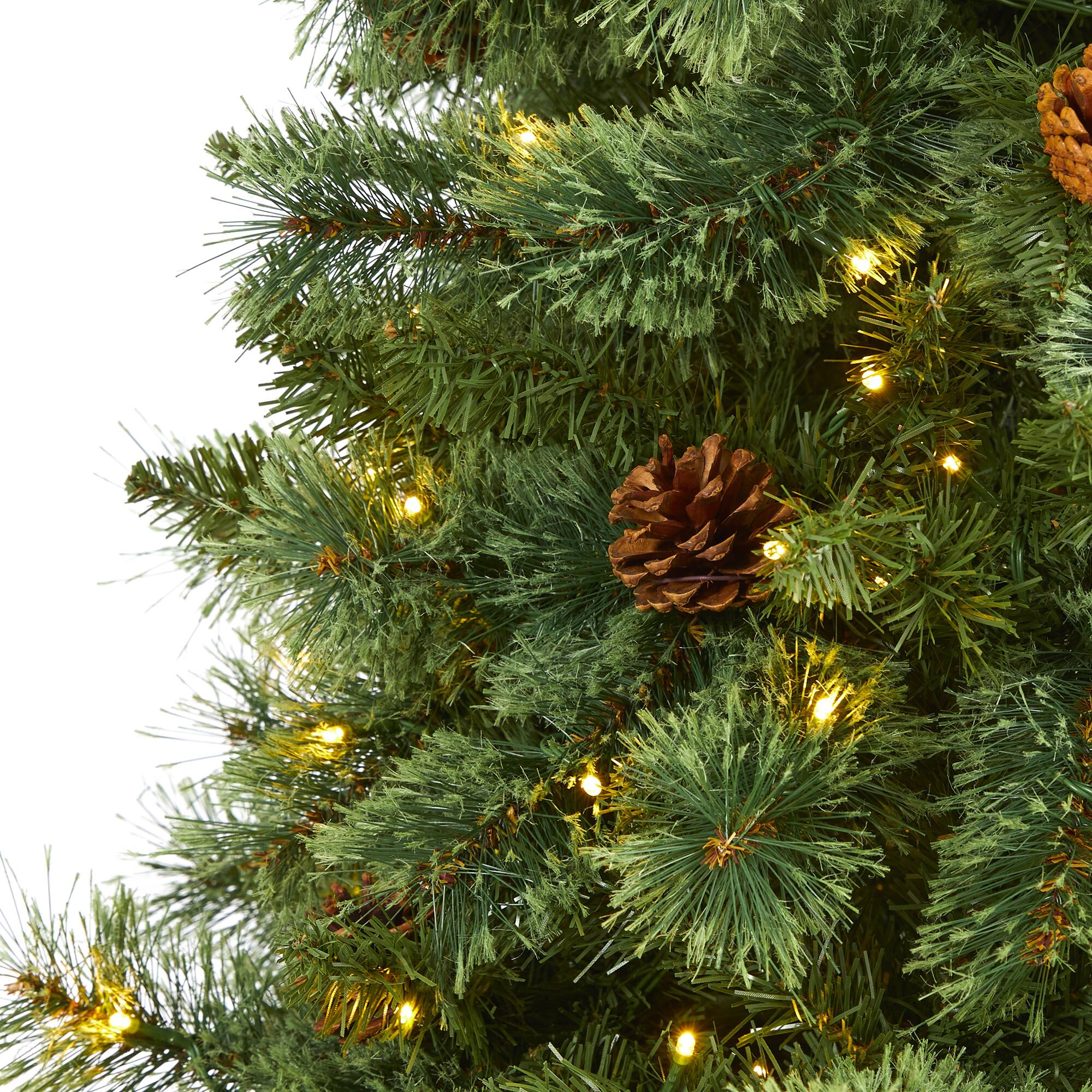7ft. Pre-Lit White Mountain Pine & Pinecones Artificial Christmas Tree with Clear LED Lights